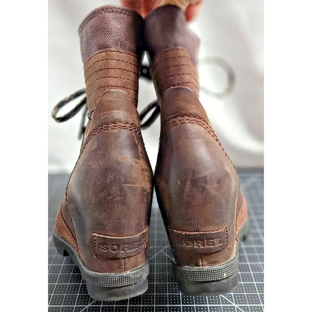 SOREL woman‎ Lexi wedge brown waterproof leather ankle boots US 6